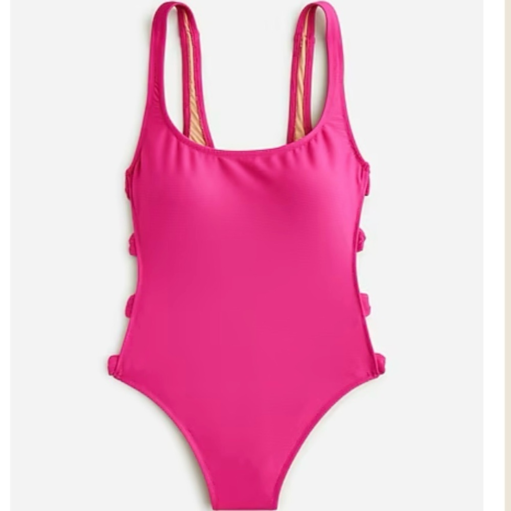 J. Crew Pink Women's Ribbed One Piece Swimsuit Side Cutouts Bows Size 24